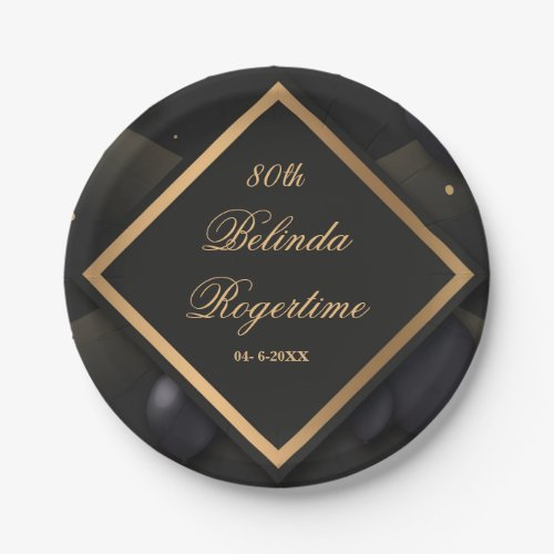 Elegant Black Gold 80th Birthday Party Custom Paper Plates