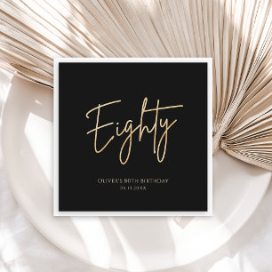Elegant Black Gold 80th Birthday Party Napkins
