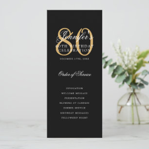 Elegant Black Gold 80th Birthday Program w/ Menu
