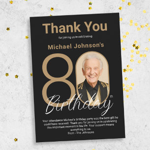 Elegant Black Gold 80th Birthday Thank You Card