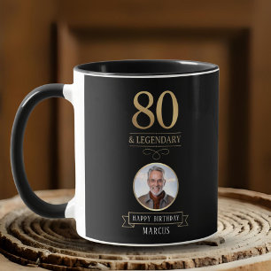Elegant Black & Gold 80th & Legendary Birthday Mug