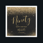 Elegant Black Gold 90th Birthday Glitter Name Napkins<br><div class="desc">This elegant black gold background 90th birthday with glitter sparkle name in script are great elements to be shown on this product. The amazing part here is that you can customize it by adding a name of the the celebrant and other information. It has a glitter sparkles which make it...</div>