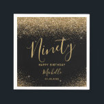 Elegant Black Gold 90th Birthday Glitter Name Napkins<br><div class="desc">This elegant black gold background 90th birthday with glitter sparkle name in script are great elements to be shown on this product. The amazing part here is that you can customize it by adding a name of the the celebrant and other information. It has a glitter sparkles which make it...</div>