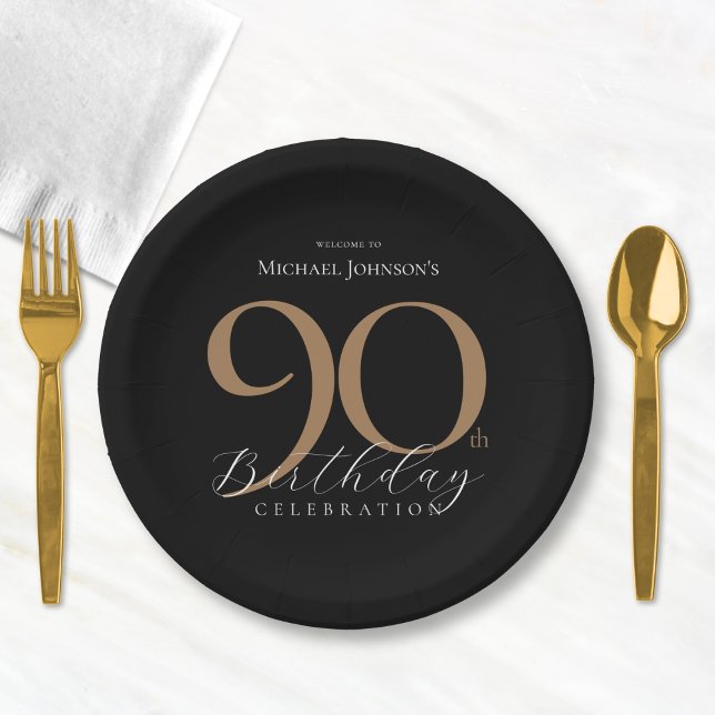 Elegant Black Gold 90th Birthday Party Paper Plates (Elegant Black Gold 90th Birthday Party Paper Plates)