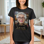 Elegant Black & Gold 90th Birthday Party Photo T-Shirt<br><div class="desc">Celebrate 90 wonderful years with this elegant black and gold birthday photo T-shirt. Featuring chic gold script “Cheers to 90 Years” and your custom photo, this shirt makes the perfect keepsake for the guest of honor or matching apparel for friends and family. With a bold black backdrop and metallic-style gold...</div>