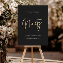 Elegant Black Gold 90th Birthday Welcome Sign