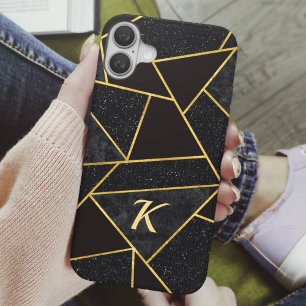 Elegant black gold abstract geometric iPhone 16 case