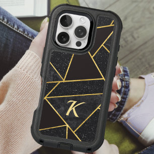 Elegant black gold abstract monogram geometric iPhone 16 pro case