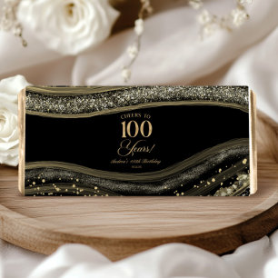 Elegant Black Gold Agate 100th Birthday Party Hershey Bar Favors