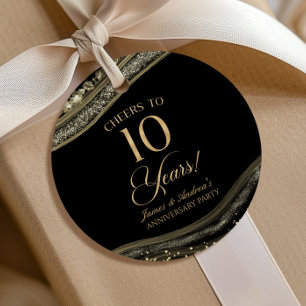 Elegant Black Gold Agate 10th Anniversary Party Favor Tags