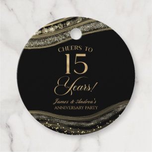 Elegant Black Gold Agate 15th Anniversary Party Favor Tags