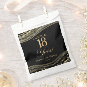 Elegant Black Gold Agate 18th Birthday Party Favor Bag
