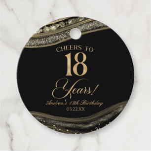 Elegant Black Gold Agate 18th Birthday Party Favor Tags