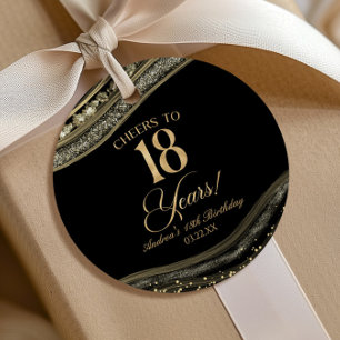 Elegant Black Gold Agate 18th Birthday Party Favor Tags