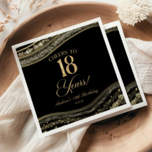 Elegant Black Gold Agate 18th Birthday Party Napkins