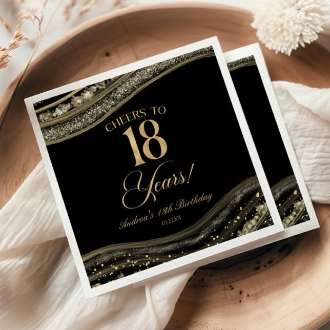 Elegant Black Gold Agate 18th Birthday Party Napkins (Creator Uploaded)