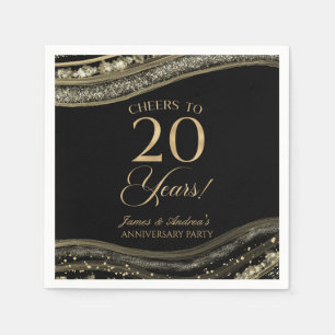 Elegant Black Gold Agate 20th Anniversary Party Napkins
