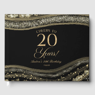 Elegant Black Gold Agate 20th Birthday Party Guest Book