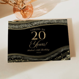 Elegant Black Gold Agate 20th Birthday Party Guest Book