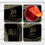 Elegant Black Gold Agate 20th Birthday Party Square Paper Coaster<br><div class="desc">These are Elegant Black Gold Agate 20th Birthday Party Paper Coasters!</div>