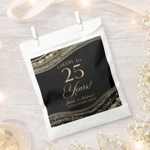 Elegant Black Gold Agate 25th Anniversary Party Favor Bag