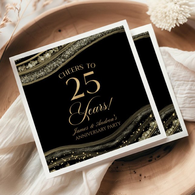 Elegant Black Gold Agate 25th Anniversary Party Napkins (Creator Uploaded)