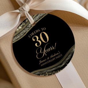 Elegant Black Gold Agate 30th Anniversary Party Favor Tags