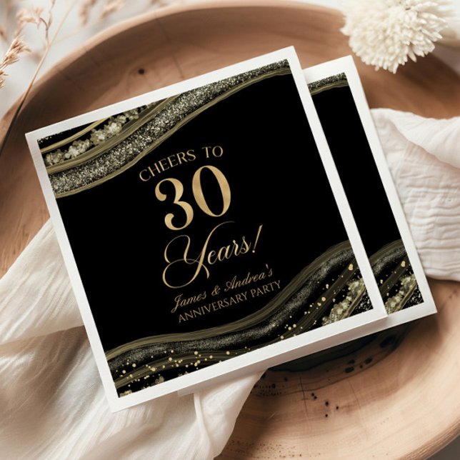 Elegant Black Gold Agate 30th Anniversary Party Napkins (Creator Uploaded)