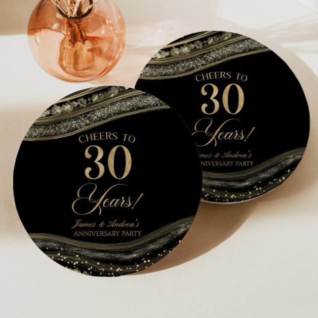 Elegant Black Gold Agate 30th Anniversary Party Paper Plates (Creator Uploaded)