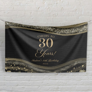 Elegant Black Gold Agate 30th Birthday Party Banner