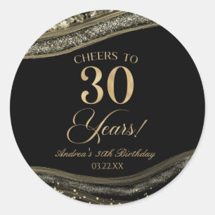 Elegant Black Gold Agate 30th Birthday Party Classic Round Sticker
