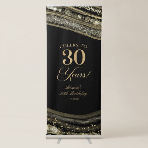 Elegant Black Gold Agate 30th Birthday Party Retractable Banner