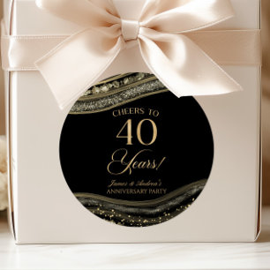 Elegant Black Gold Agate 40th Anniversary Party Classic Round Sticker