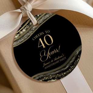 Elegant Black Gold Agate 40th Anniversary Party Favor Tags