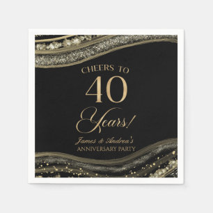 Elegant Black Gold Agate 40th Anniversary Party Napkins