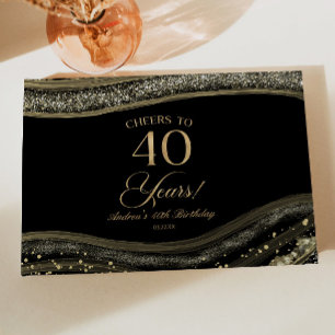 Elegant Black Gold Agate 40th Birthday Party Guest Book