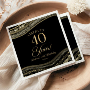 Elegant Black Gold Agate 40th Birthday Party Napkins