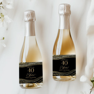 Elegant Black Gold Agate 40th Birthday Party Sparkling Wine Label