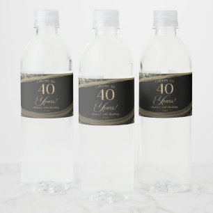 Elegant Black Gold Agate 40th Birthday Party Water Bottle Label