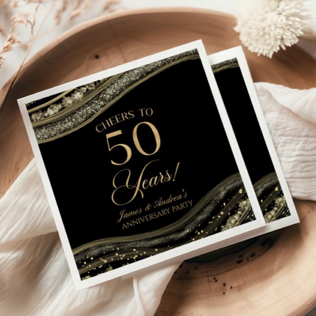 Elegant Black Gold Agate 50th Anniversary Party Napkins (Creator Uploaded)