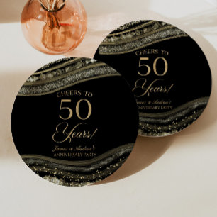 Elegant Black Gold Agate 50th Anniversary Party Paper Plates