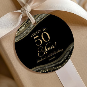 Elegant Black Gold Agate 50th Birthday Party Favor Tags