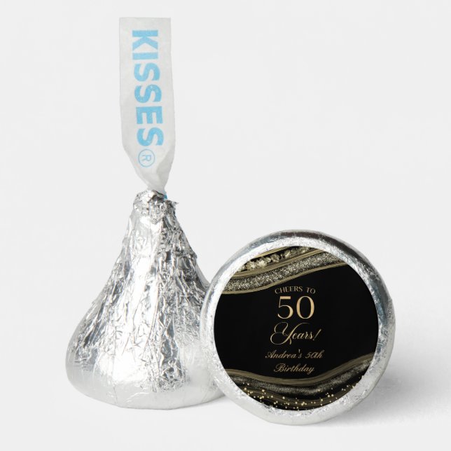 Elegant Black Gold Agate 50th Birthday Party Hershey®'s Kisses® (Front)