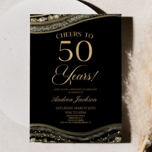 Elegant Black Gold Agate 50th Birthday Party