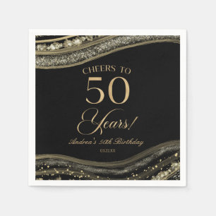Elegant Black Gold Agate 50th Birthday Party Napkins