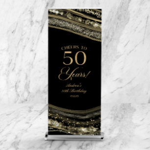 Elegant Black Gold Agate 50th Birthday Party Retractable Banner