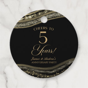 Elegant Black Gold Agate 5th Anniversary Party Favor Tags