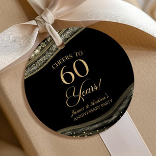 Elegant Black Gold Agate 60th Anniversary Party Favor Tags