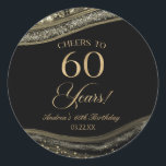 Elegant Black Gold Agate 60th Birthday Party Classic Round Sticker<br><div class="desc">This is an Elegant Black Gold Agate 60th Birthday Party Favor Stickers Labels!</div>