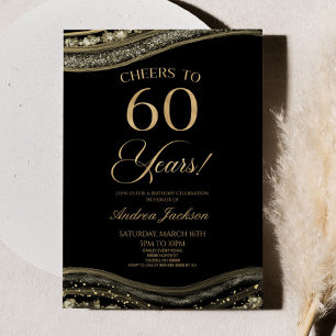 Elegant Black Gold Agate 60th Birthday Party Invitation